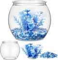 Nomoreef 1 Gallon Clear Plastic Fish Tank with Artificial Plants & Gravel, Round Betta Goldfish Bowl
