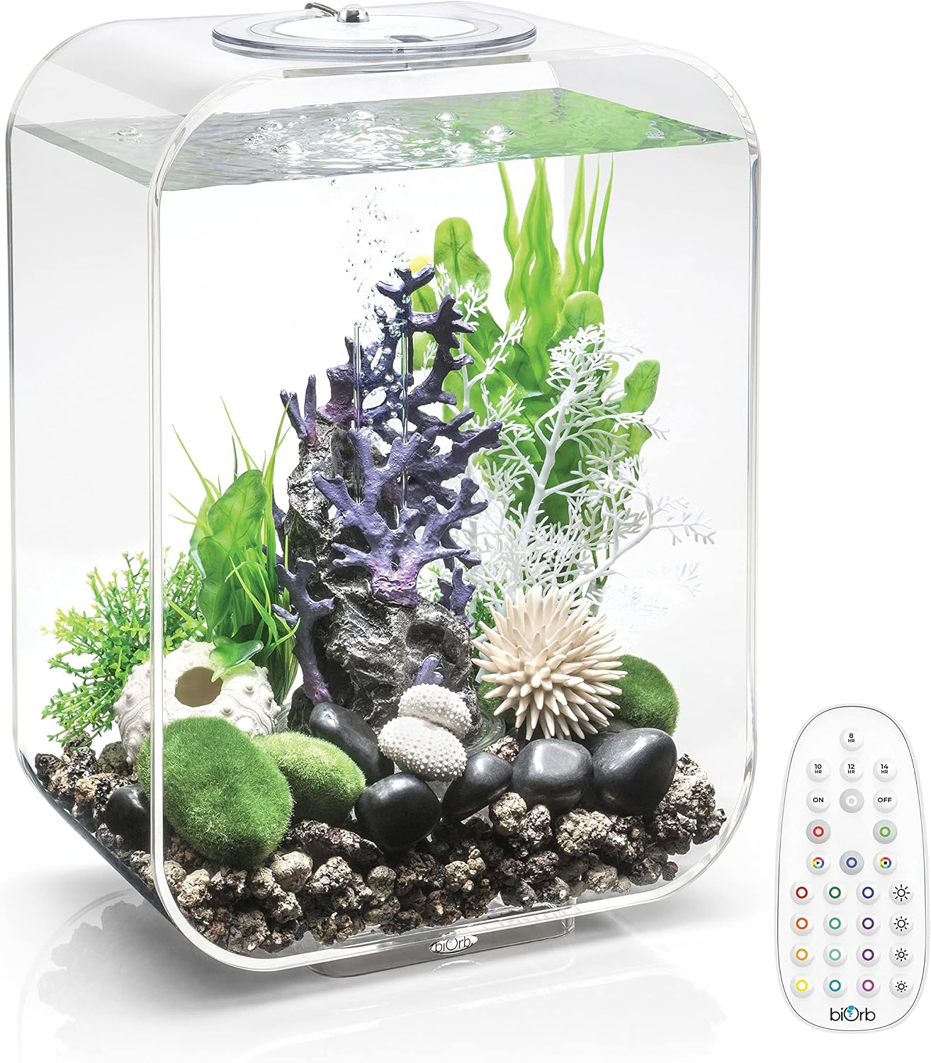 Nomoreef 4 Gallon Acrylic Aquarium with White LED Light, Compact Round Tank for Desktop Display, Black