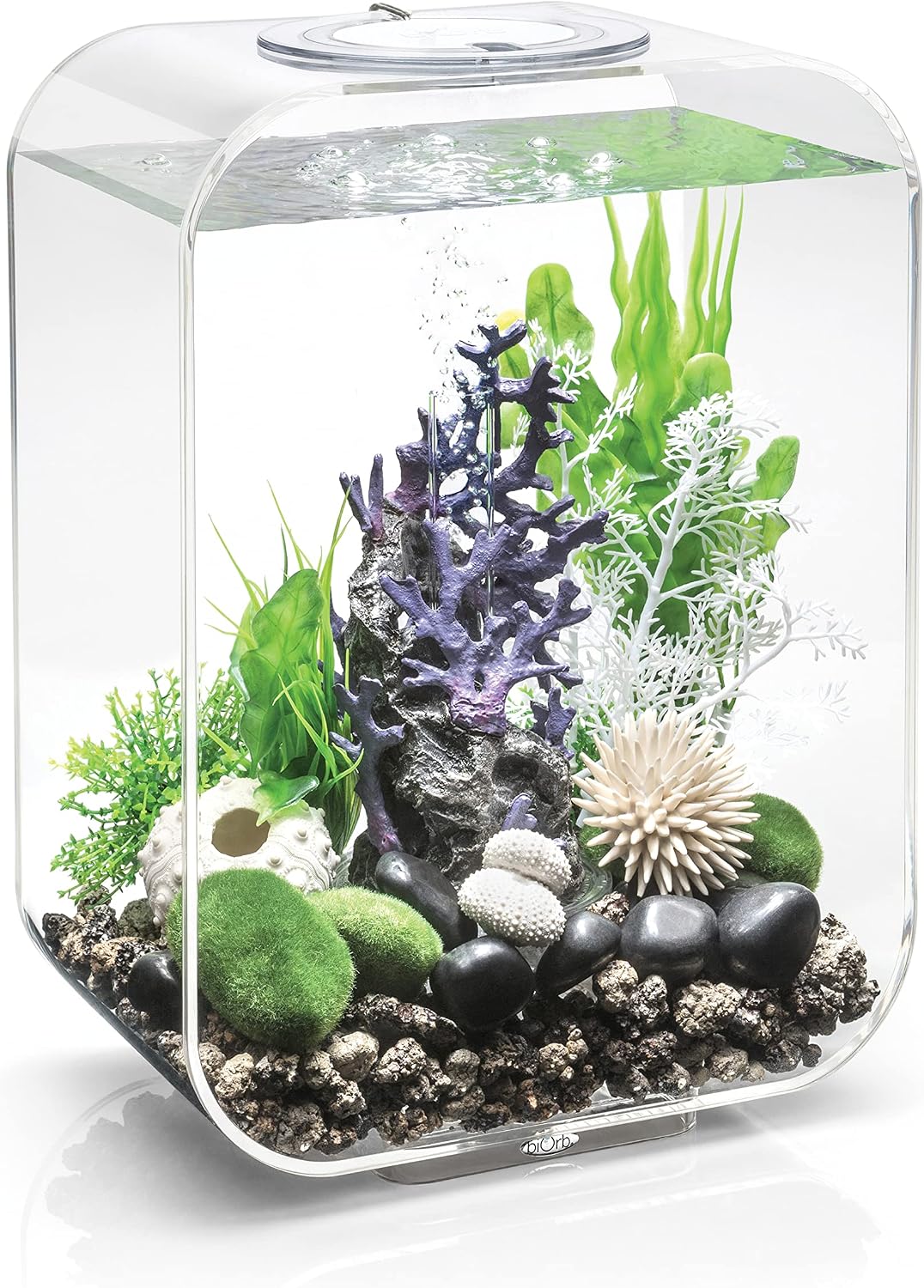 Nomoreef 4 Gallon Acrylic Aquarium with White LED Light, Compact Round Tank for Desktop Display, Black