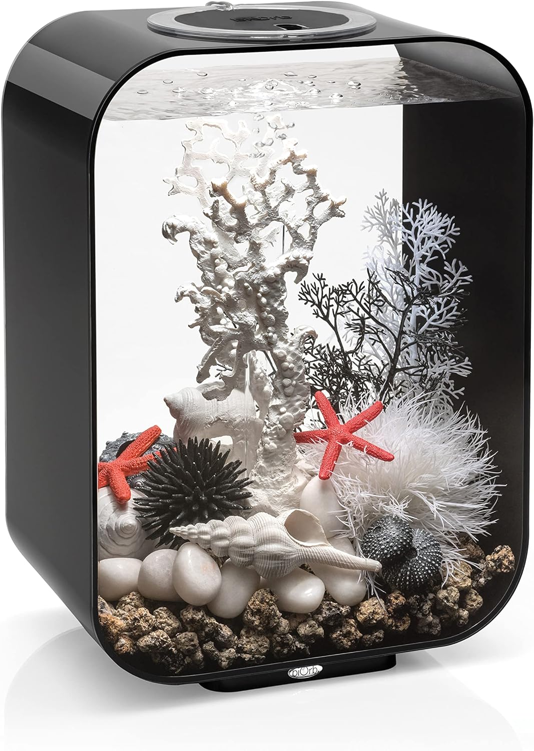 Nomoreef 4 Gallon Acrylic Aquarium with White LED Light, Compact Round Tank for Desktop Display, Black